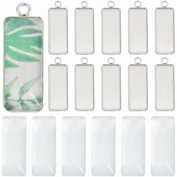 1Box 1 Box 80Pcs Pendant Trays Set Rectangle Pendant Tray Stainless Steel Bezel Tray Pendant Cabochon Settings Cabochon Blanks Bezel Trays for Jewelry Making Charms DIY Earrings Bracelets