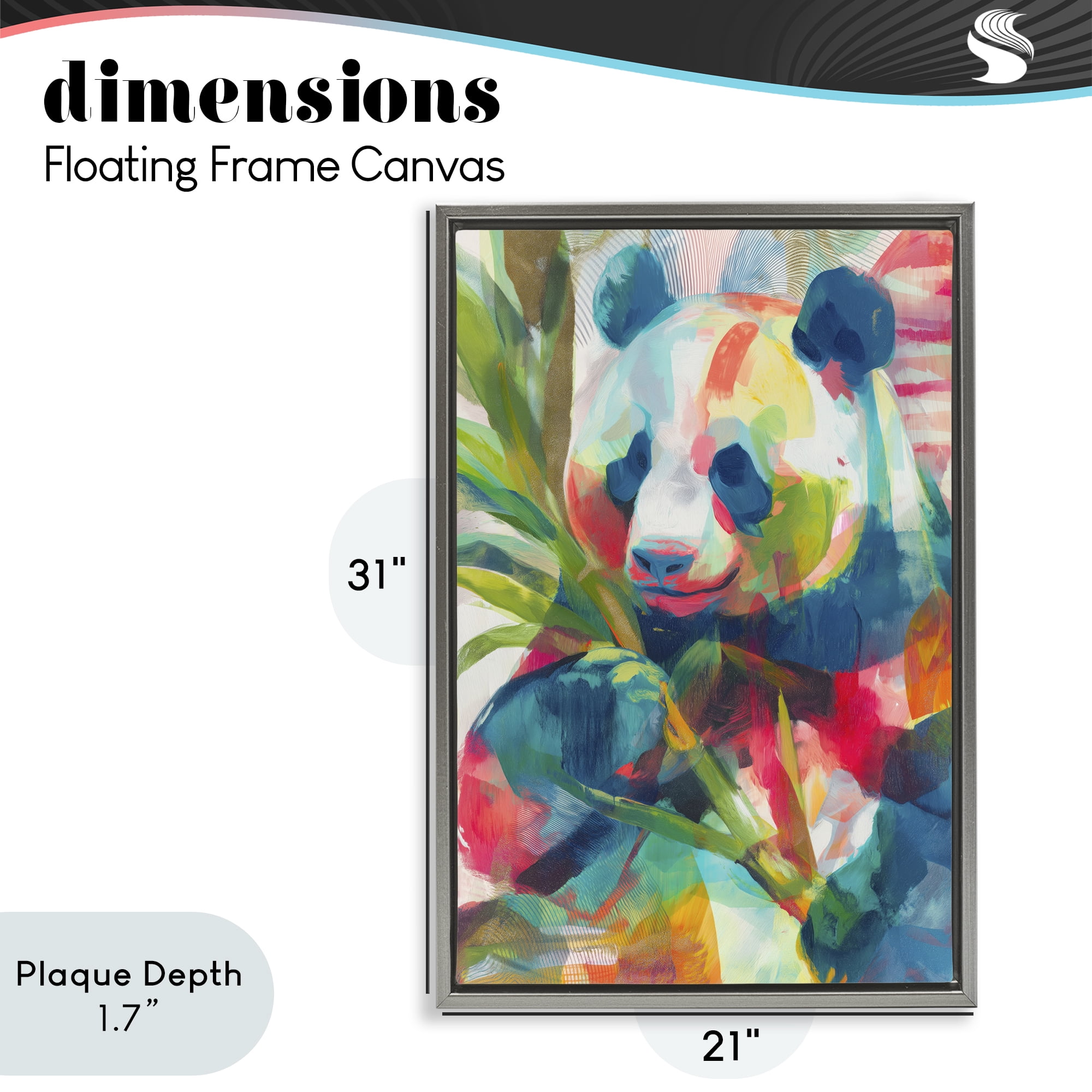 Stupell Industries Expressive Panda In Bloom Gray Framed Floater Canvas Wall Art, design by Chromatic Storm Studio