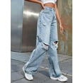 thumbnail image 6 of Women'S Ripped Jeans High Waisted Distressed Baggy Straight Wide Leg Pants Blue S, 6 of 8