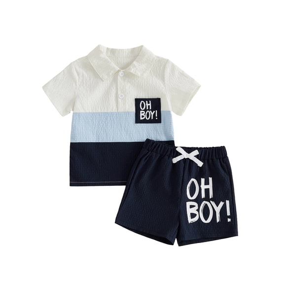 AceBaby Toddler Baby Boys Summer Contrast Color Tops and Shorts 2Pcs Outfits for Age 6M-4T