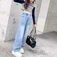 thumbnail image 4 of TOWED22 Toddler Little Girls Embroidery Barrel Jeans Kids Casual Denim Joggers Soft Relax Fit Ankle Length Trousers Blue,8-9 Y, 4 of 8