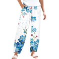 thumbnail image 2 of Women's Casual Pants Striped Linen Pants For Women Summer Casual Wide Leg Pants With Pockets Comfy Cropped Palazzo Pants,Blue Women's Casual Pants M, 2 of 5