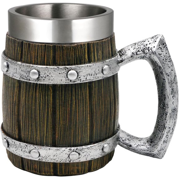 Viking Wooden Barrel Beer Mug - Norse Decor Coffee Cup for Men - Ideal Viking Gift - 21oz Large Nordic Beverage Cup & Beer Stein Tankard - Unique Viking Decor