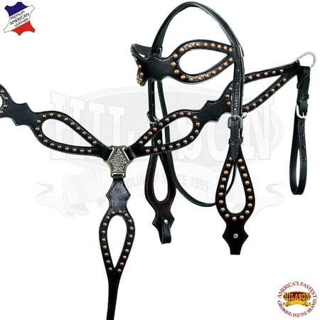 Tooled Roper Breast Collar - HILASON WESTERN AMERICAN LEATHER HORSE HEADSTALL BREAST COLLAR BLACK