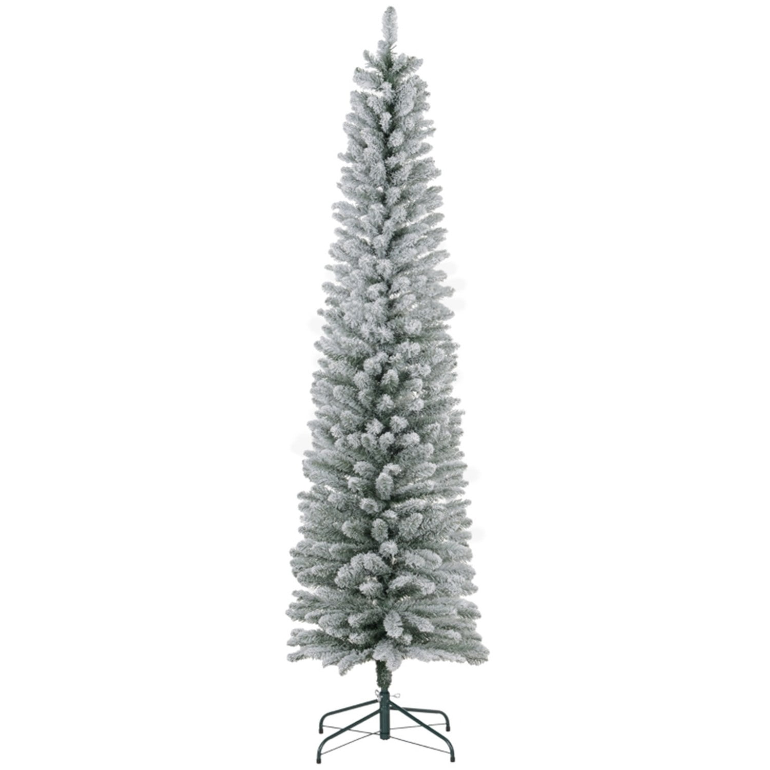 Astoutdoor 7 ft Snow-Flocked Pencil Christmas Tree with 405 Tips, Green, Indoor Use