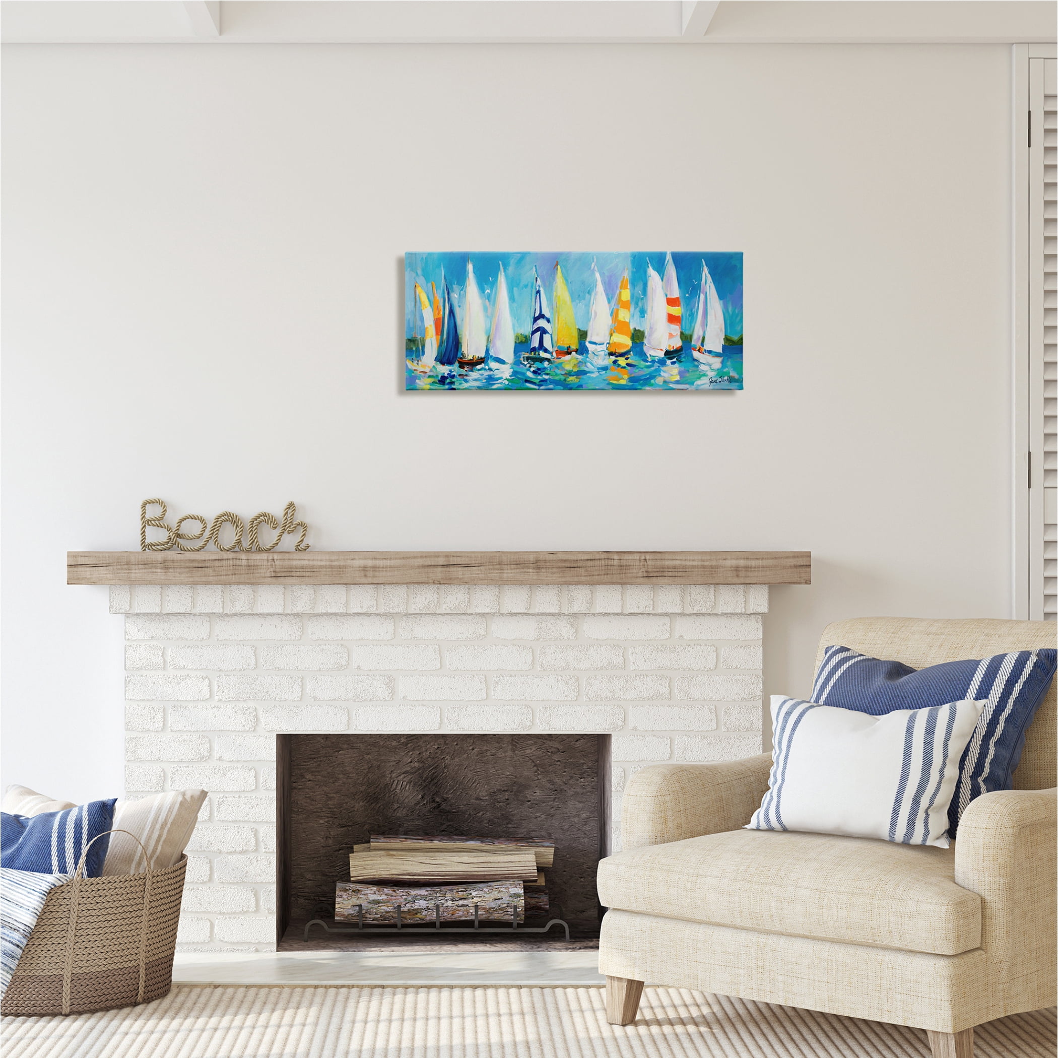 Stupell Industries Regatta Sailboat Fleet Transportation Painting Gallery Wrapped Canvas Print Wall Art, 30 x 13