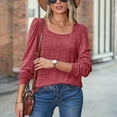 thumbnail image 5 of Women Square Neck Long Sleeve Blouses Solid Color Simple Comfy T Shirts Casual Basic Lightweight Pullover Tunic Tops, 5 of 5