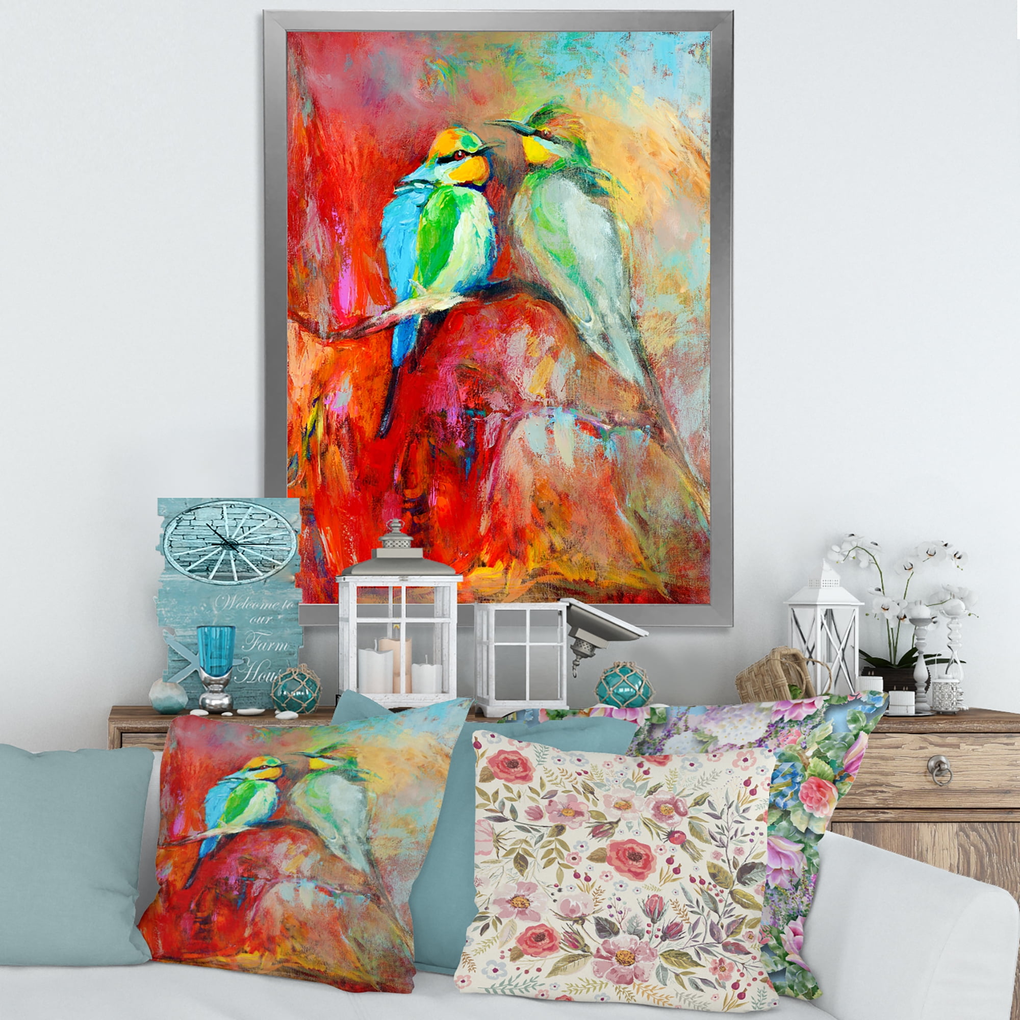 Designart 'Blue Tailed Bee Eaters Sitting On A Branch' Nautical & Coastal Framed Art Print
