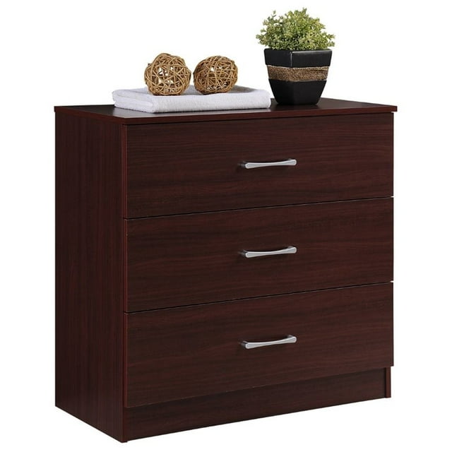Hodedah Three Drawer Contemporary Wooden Chest in Mahogany Finish