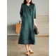 thumbnail image 1 of 2022 Summer New Women's Cotton and Linen Dress Loose Stitching Solid Color Cotton and Linen V-neck Five-point Sleeve Mid-length2XL Gao Jinjia LED, 1 of 2