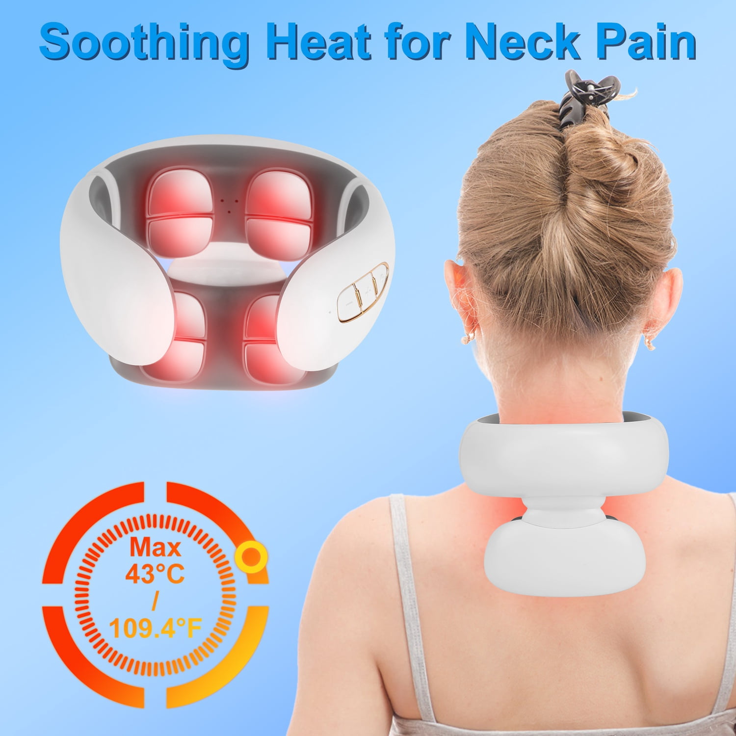 Imountek 8 Head Heated Neck Massager, 6 Modes 15 Intensity Levels EMS Neck Massager with Remote Control, White
