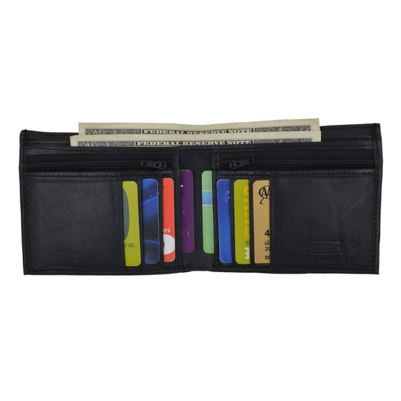 Bifold Mens Leather Dual Zippered Change Pockets Credit Card Holder Wallet 1618