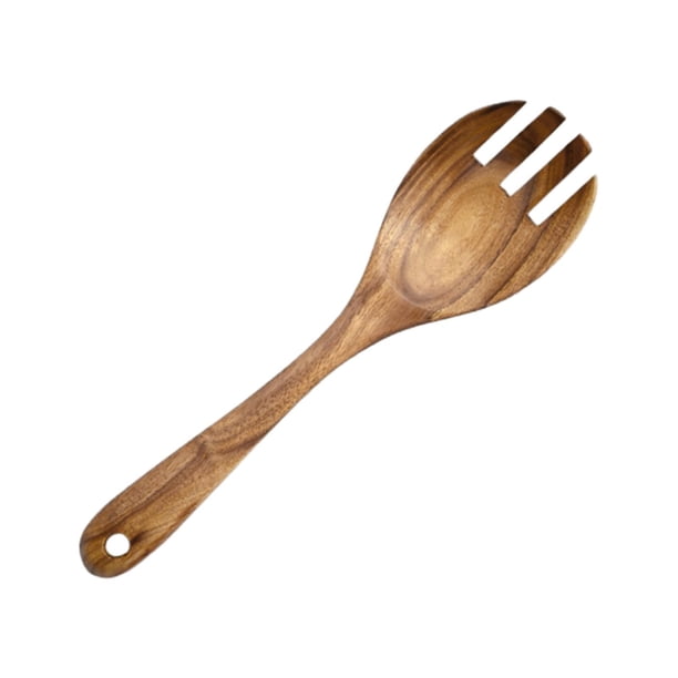 Cubiertos de madera, utensilios portátiles para servir alimentos, cuchara de ensalada reutilizable de mango largo tenedor