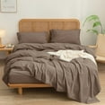 thumbnail image 4 of BESTOUCH Sheet Set 100% Washed Cotton Linen Feel Super Soft Comfortable Chic Lightweight 4 Pcs Home Bedding Set Pine Bark Brown Queen, 4 of 5