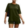 thumbnail image 6 of Costeam Womens Oversized 2 Piece Outfits Drop Shoulder Short Sleeve Side Slit Top Elastic High Waist Shorts Solid Color Soft Knit Casual Daily Loungewear Set, 6 of 8