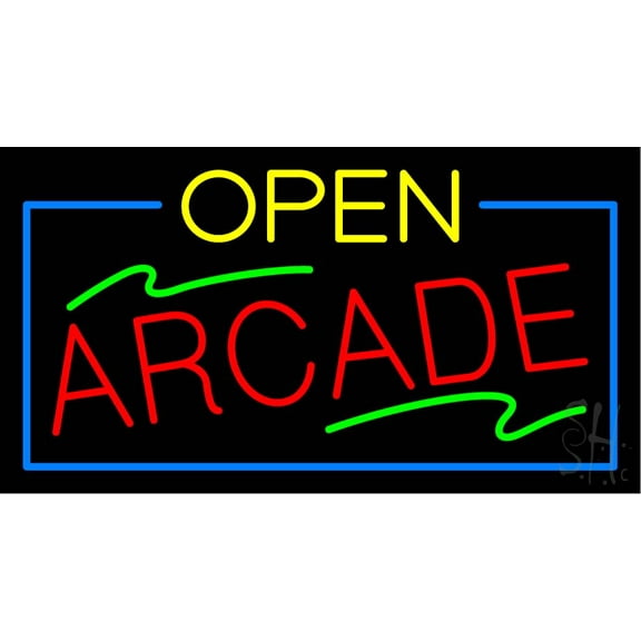Yellow Open Red Arcade LED Neon Sign 20 x 37 - inches, Black Square Cut Acrylic Backing, with Dimmer - Bright and Premium built indoor LED Neon Sign for wall dcor, arcarde, and storefront.
