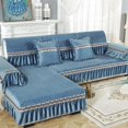 thumbnail image 2 of Funda de asiento para sillón reclinable estilo L, funda para sofá cama, funda para sábana, cojín de sofá de terciopelo liso, dobladillo azul, 2 of 5