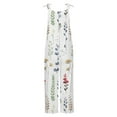 thumbnail image 4 of Gifts Jumpsuits for Women Beach Vacation Fashion Loose Pocket Cotton Linen Wide Leg Baggy Strap Jumpsuits Overalls Summer Formal Leaves Print Round Neck Sleeveless Long Rompers Green s, 4 of 5