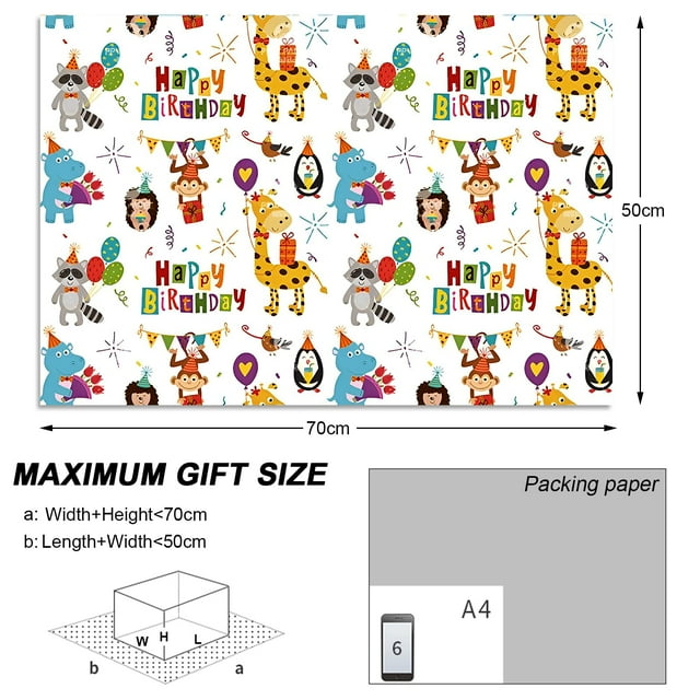 Transemion 6pcs Wide Application And Childlike Wrapping Paper For Versatile And Fun Gift Wrapping Colorfast PZ003-6 1Set