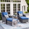 thumbnail image 3 of Pocassy  5-Piece Patio Furniture Wicker Chairs with Ottomans & Table Grey/Blue, 3 of 5