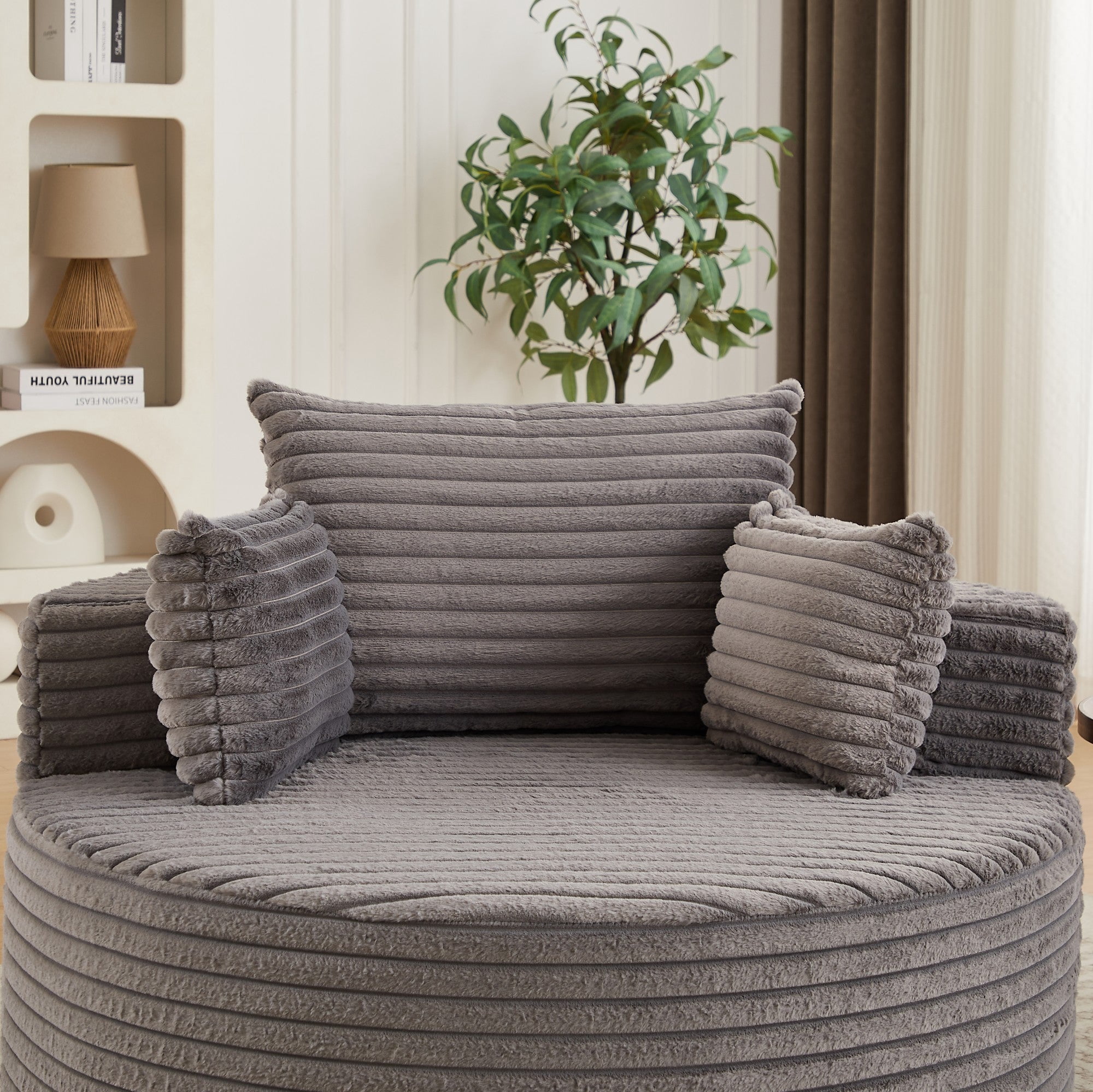 Sailvan 50" Corduroy Single Sofa, No Assembly Modern Sleeper Chair, Fluffy Cloud Lounge Recliner for Living Room and Bedroom, Grey Grey
