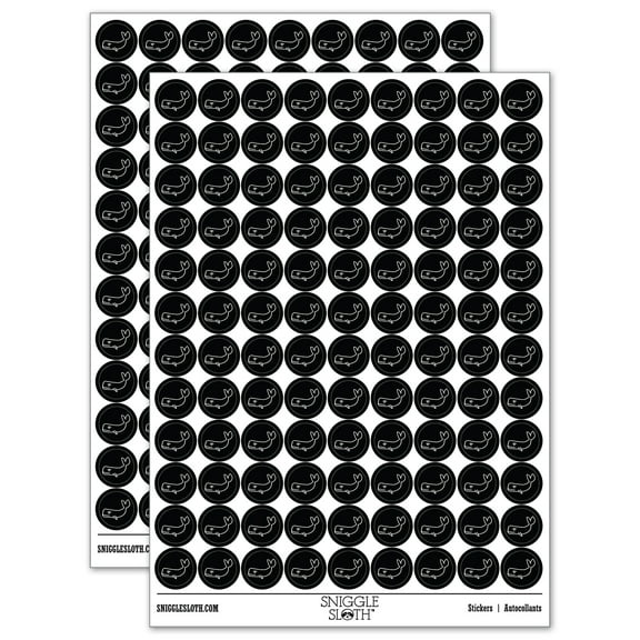 Witty Sperm Whale 200 Round Stickers - Black - Gloss Finish - 0.50" Size