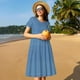 thumbnail image 4 of Balery Blue Gingham Vestidos sueltos de manga corta para mujer, vestidos de verano 2025, vestidos casuales de corte A con vuelo., 4 of 6