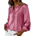 thumbnail image 5 of SYMOID Womens Hot Pink Metallic Top Long Sleeve with Puff Sleeves & V-Neck, Shimmer Blouse for Party, Night Out or Casual,Size 2XL, 5 of 9