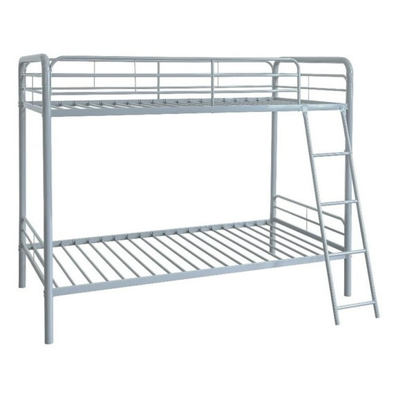 Pemberly Row Transitional Steel Twin Over Twin Bunk Bed in Glossy Silver