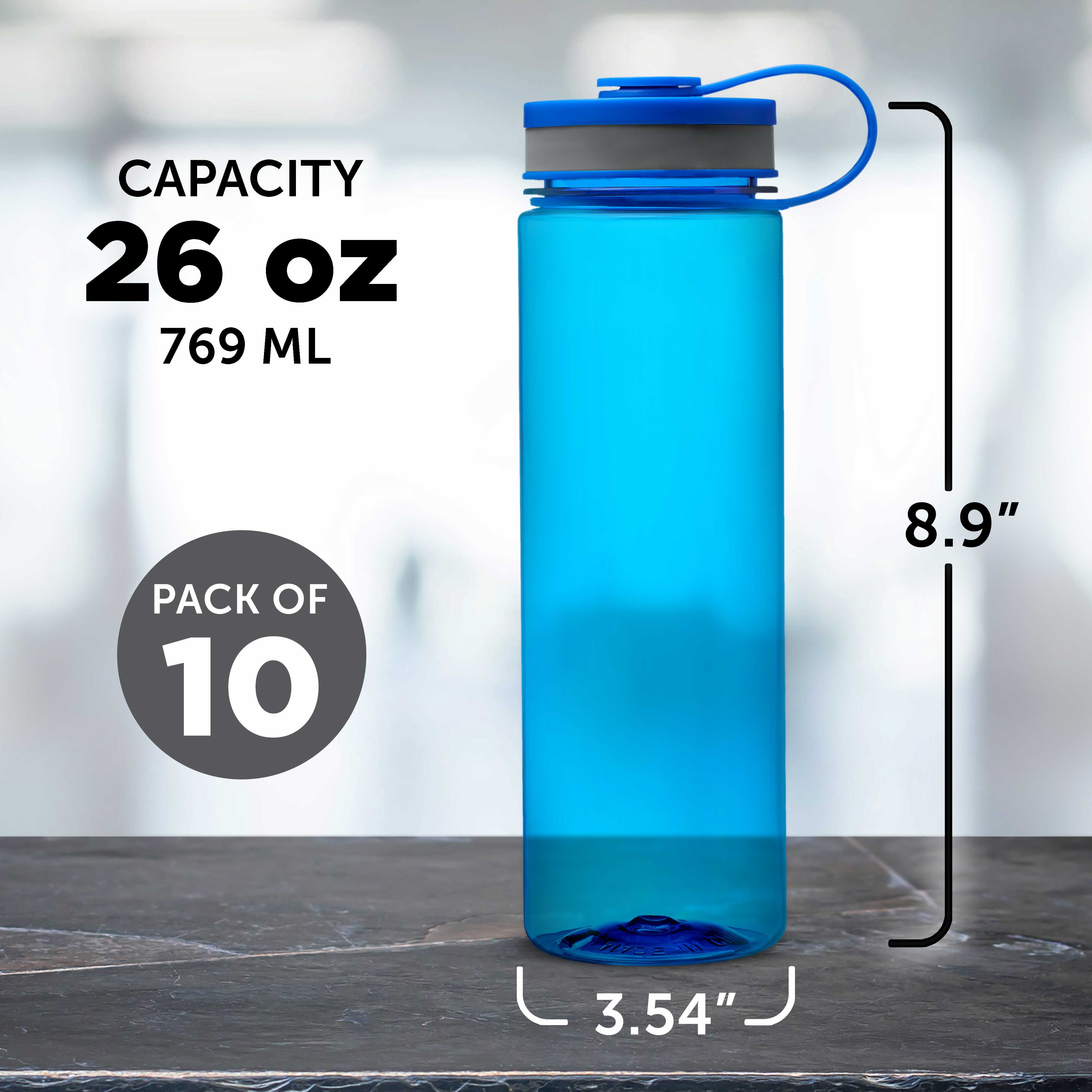 Wide Mouth Water Bottles 26 oz. Set of 10, Bulk Pack - BPA Free, Great for Gym, Camping, Backpacking, School - Blue