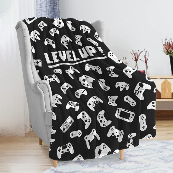 Couverture pour Canapé, Couverture en Polaire Douillette et Chaude pour Enfants Garçons Adolescents, Couverture en Flanelle Super Douce Décorative pour Canapé, Lit, Dortoir, Toutes Saisons (40x50 Po, Gamer Noir)