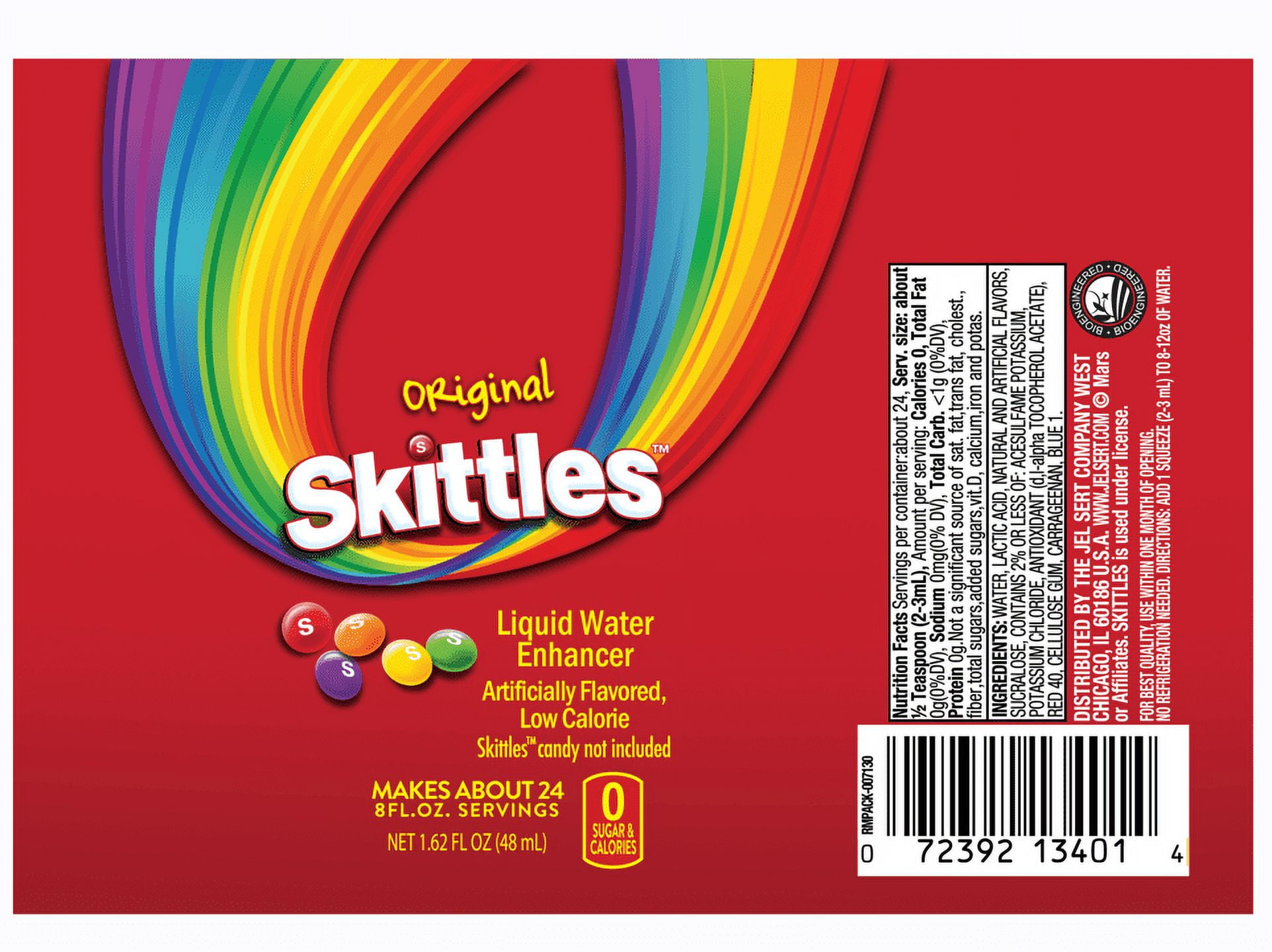 Skittles Sugar-Free On-The-Go Liquid Water Enhancer, Original, 24 Servings, 1.62 fl oz