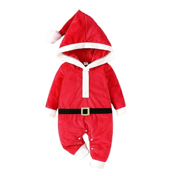 Infant Christmas Fall And Winter Long Sleeved Hooded Santa Dress Up Crawling Suit Toddler Girl Clothes 2t