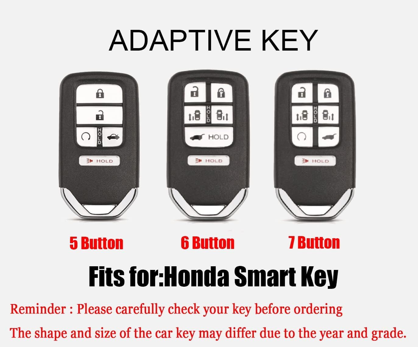 Leather Key Fob Cover Fit for Honda Odyssey Civic Pilot CRV Keychain Smart Key Case Key Shell Protector 7 Button Case Holder Protector Keychain