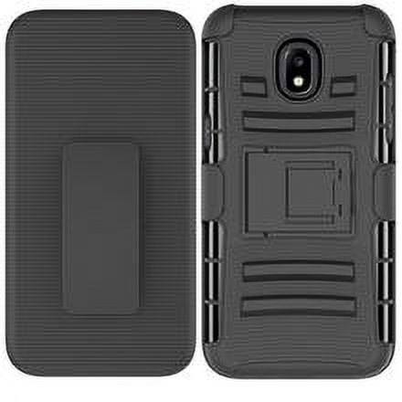 Samsung Galaxy J3 2018 Case, AMZER Hybrid Armor Case With Holster for Galaxy J3 2018/J3 Star/J3 Orbit/J3 V 3rd Gen/J3 Achieve/Express Prime 3/Amp Prime 3 - Black