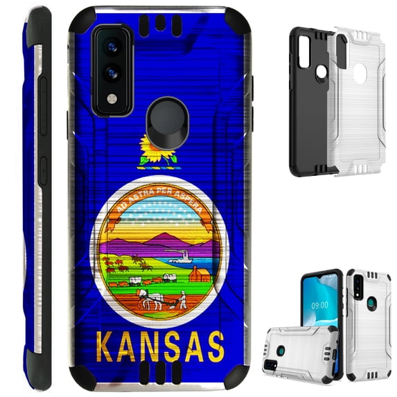 Compatible with AT&T Maestro 3 Brushed Metal Texture Hybrid Silver Guard Phone Case Cover (Kansas Flag)