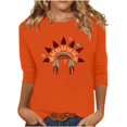thumbnail image 2 of Heisall Women's Spring Autumn Tops 3/4 Sleeve Round Neck Casual Fashion Blouses Orange Festival Print Shirts, 2 of 4