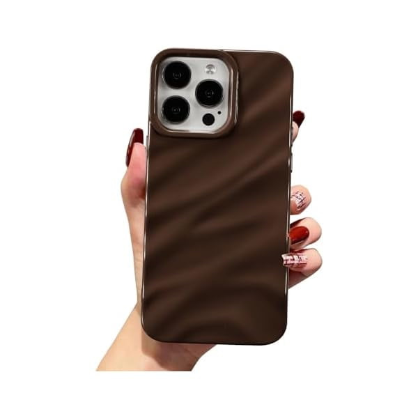 wonima44 Compatible with iPhone 12 Pro Max Case, Cute Wave Water Ripple Pattern Case for Girls Women, Slim Satin Glossy Soft Silicone TPU Bumper Shockproof Protective Phone Cover - Dark Brown