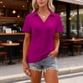 thumbnail image 4 of Women's Short Sleeve V Neck T-Shirts Fitted Collared Polos for Work Golf Shirts Casual Loose Tees Tops Purple M, 4 of 4