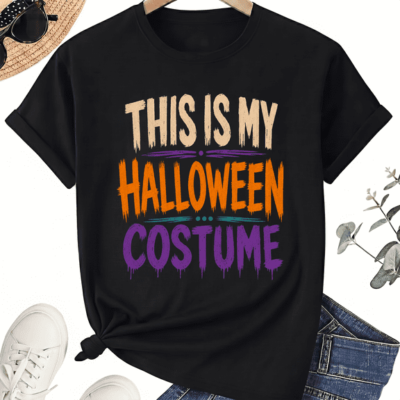 KeHetSoft This Is My Halloween Costume Brushstroke Text Cotton Unisex Graphic T-Shirt
