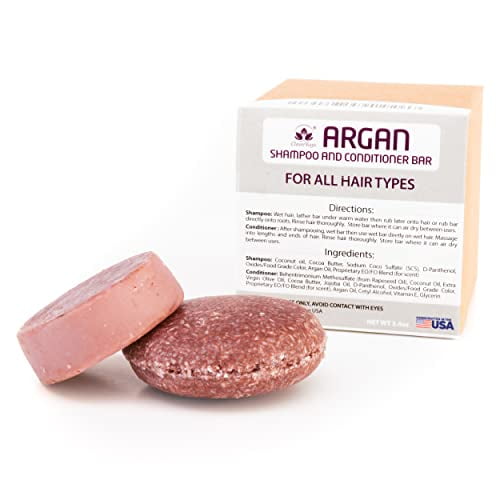 Argan Shampoo and Conditioner Bar Set for all Hair Types, 100% Natural and Vegan, Eco Friendly, Plastic Free, Gift Set, Handmade in USA by Clever Yoga