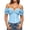 Blue, variant on Fenkoxk Women Off Shoulder Ruffle Short Sleeve Corset Top Front Zipper Slim Fit Casual Party Bustier Crop Top