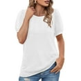 thumbnail image 3 of JGGSPWM Women's Summer Crew Neck Trendy Lace Puff Sleeve Loose Fit Tunic Going Out Dressy Casual T-Shirt Blouse Top White XL, 3 of 5