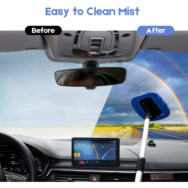 ASAHEL Car Windshield Cleaning Tool Inside Window Cleaner Defogger Brush  Kit Microfiber Cloth with Extendable Handle Auto Glass