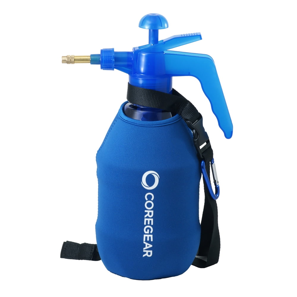 2 Extra Nozzles Includes 2 Personal Handheld Water Misters COREGEAR USA Misters 1.5 Liter Ultra Cool Combo Pack 2 Carrying Straps with Bag Clip Blue Teal 2 Neoprene Sleeves