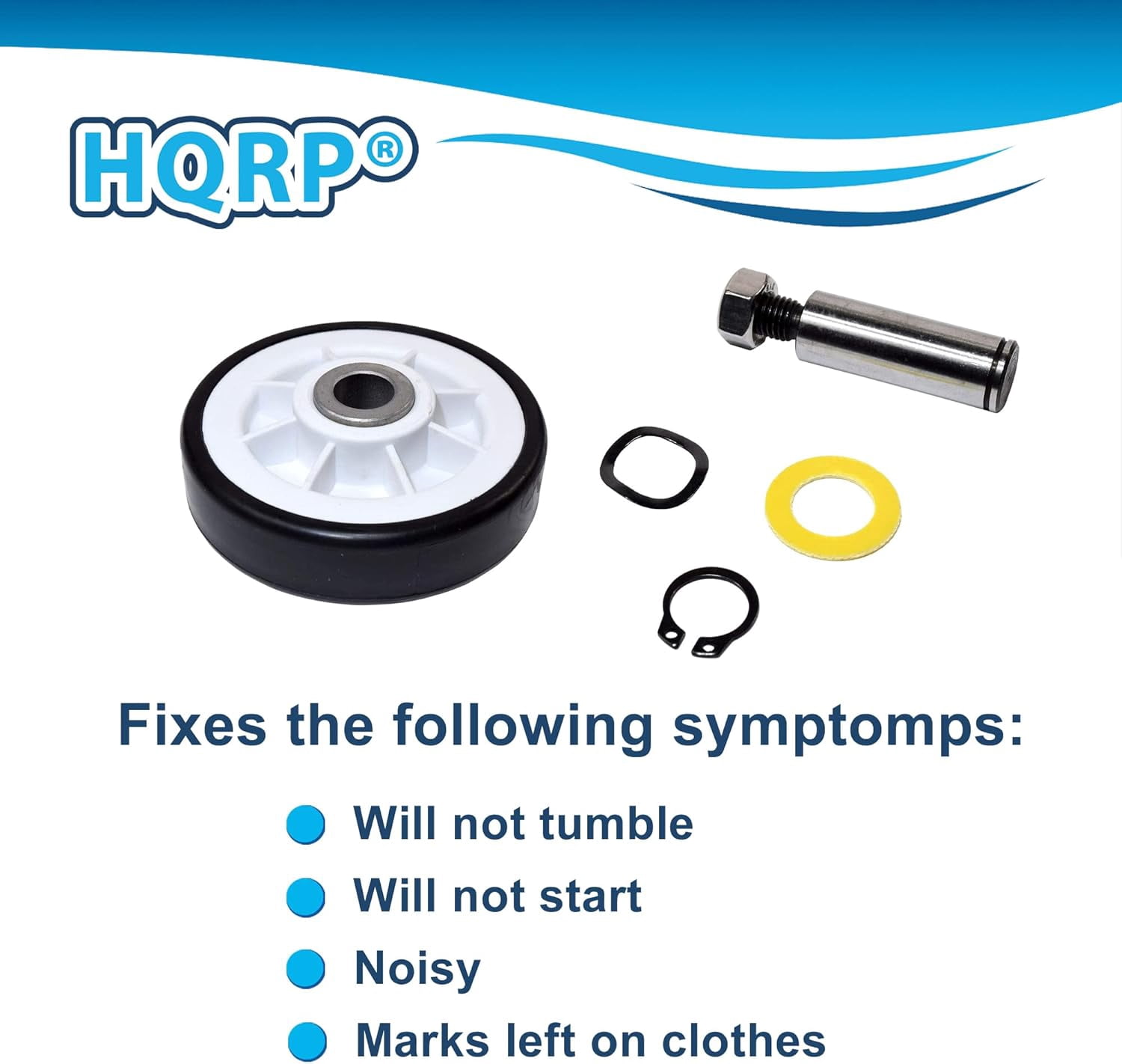 HQRP 2-Pack Drum Roller Wheel w/Shaft for Crosley CDE4205AYJ CDE4205AYW CDE4205AZJ CDE4205AZW