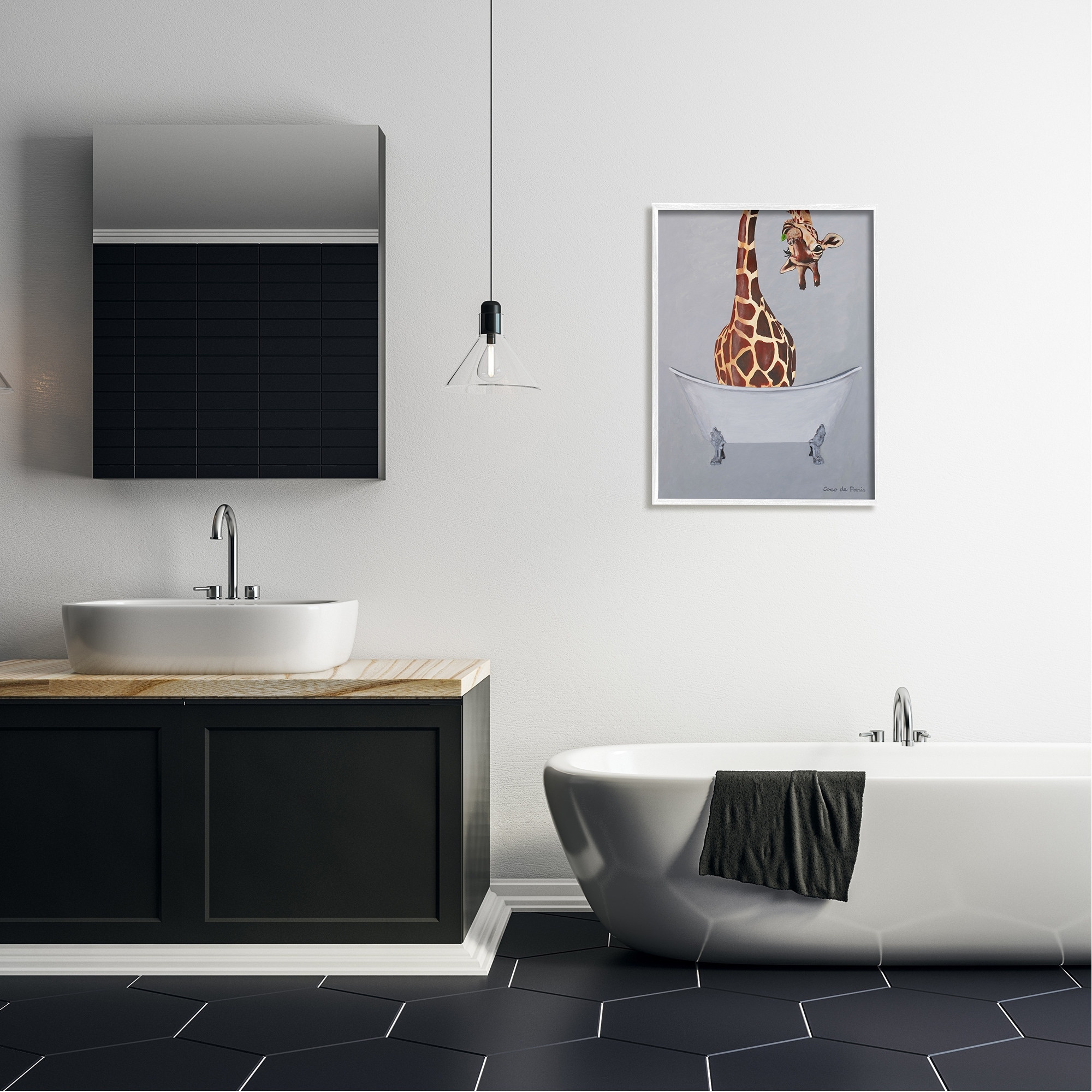 Stupell Industries Funny Giraffe Neck Bathtub Bathroom Theme Painting , 24 x 30, Design by Coco de Paris