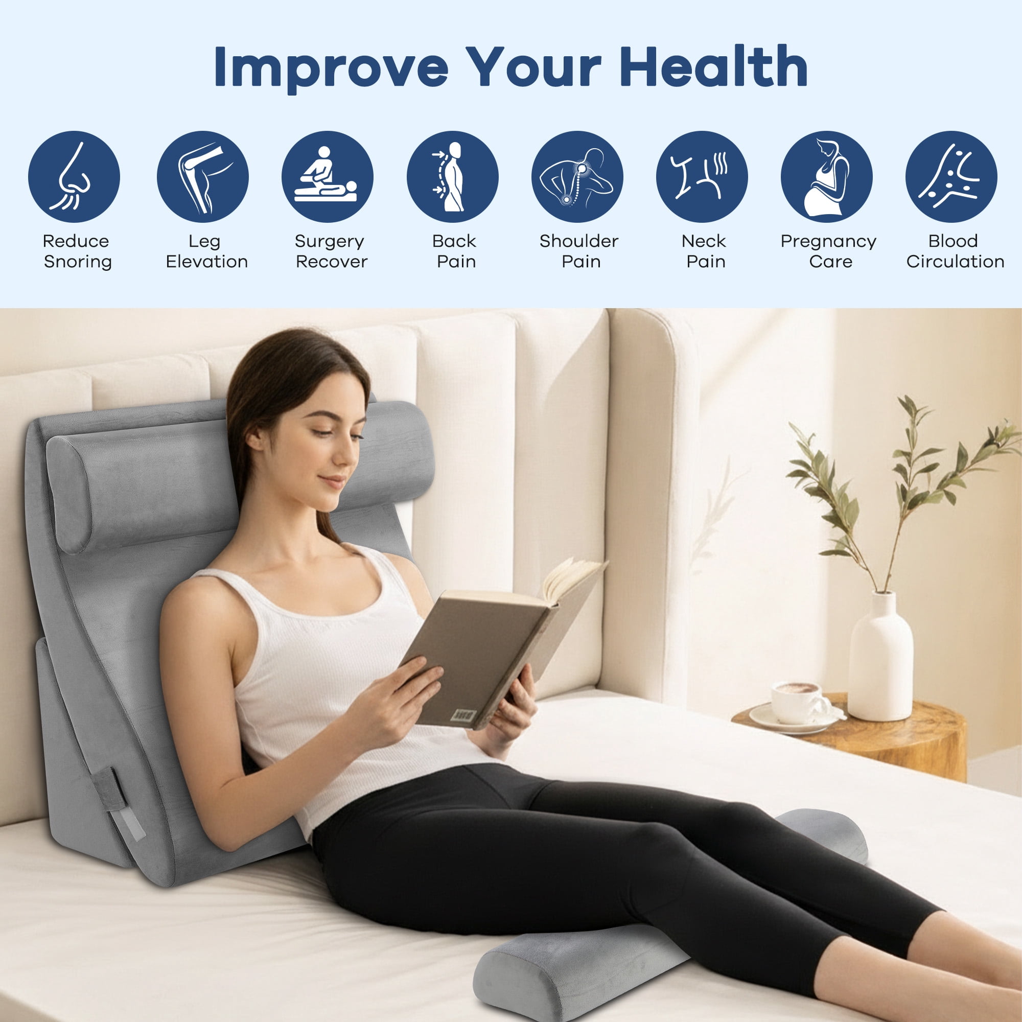 KAIPARA 4Pcs Bed Wedge Pillow Set for Sleep Apnea, Memory Foam Wedge Pillow for After Surgery, Elevation Pillow for Leg and Back Pain Relief & Acid Reflux