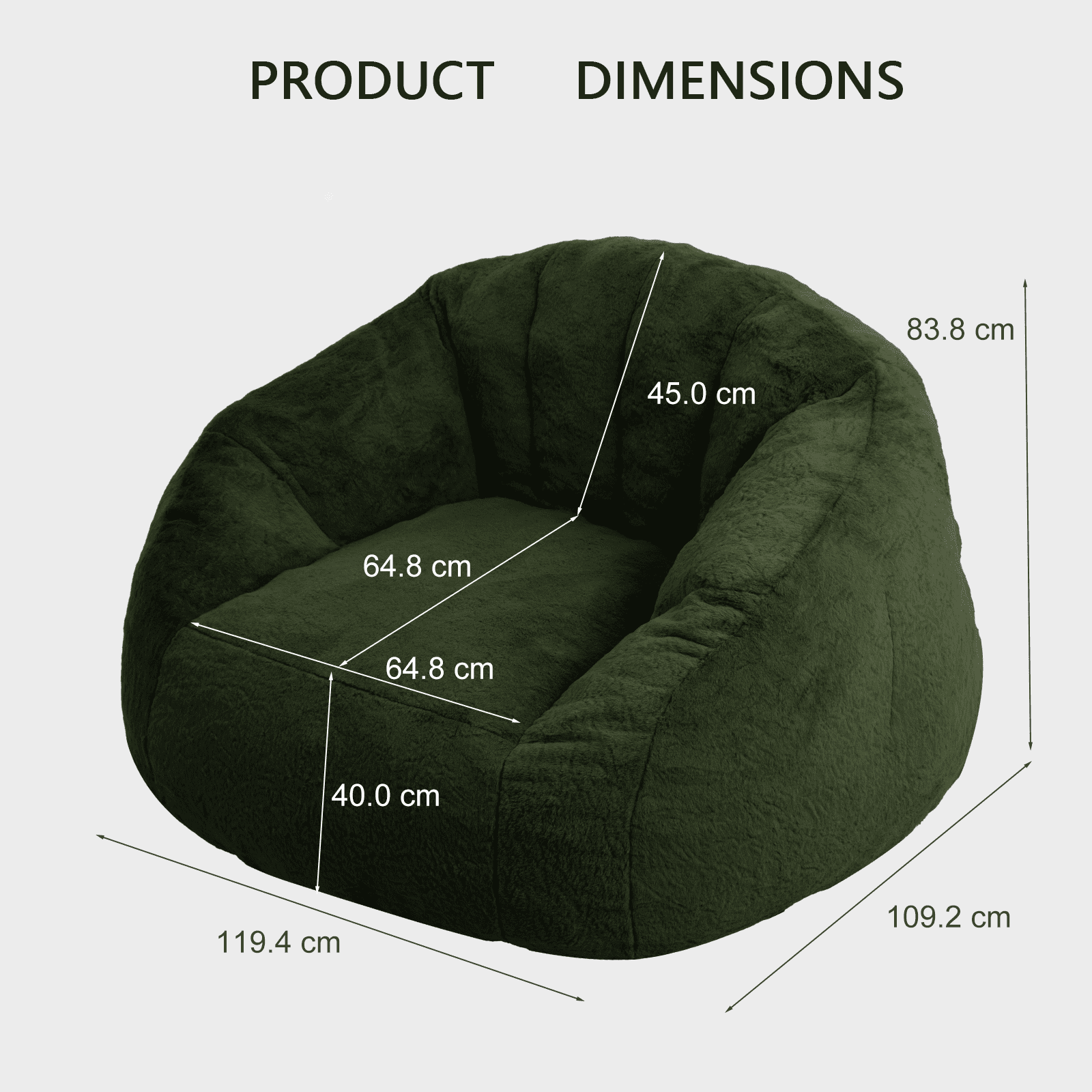 Ebenchico 3.9ft Bean Bag Chair for Adults Teens Kids, Shell Shape Faux Fur Beanbag Chairs, Memory Foam Filled Floor Chair for Reading, Gaming, Relaxing, Green