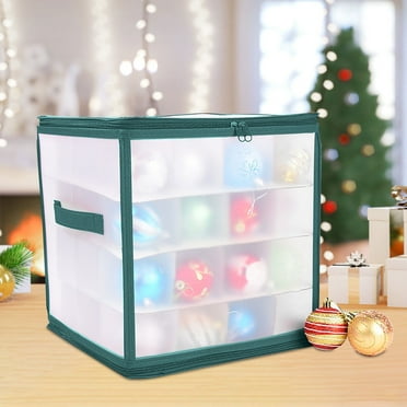 Ranliy Easy Storage 64 Compartment Zippered Christmas Ornament Box Tote Chest, with Handles, Holds 64 Ornaments, 11.8X11.8Inch